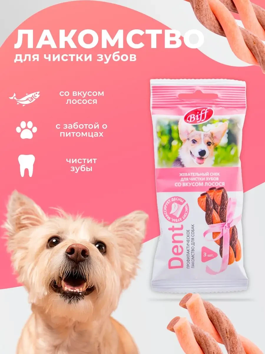 ⚡️ Лакомство для мелких пород Снек для чистки зубов с лососем, BIFF