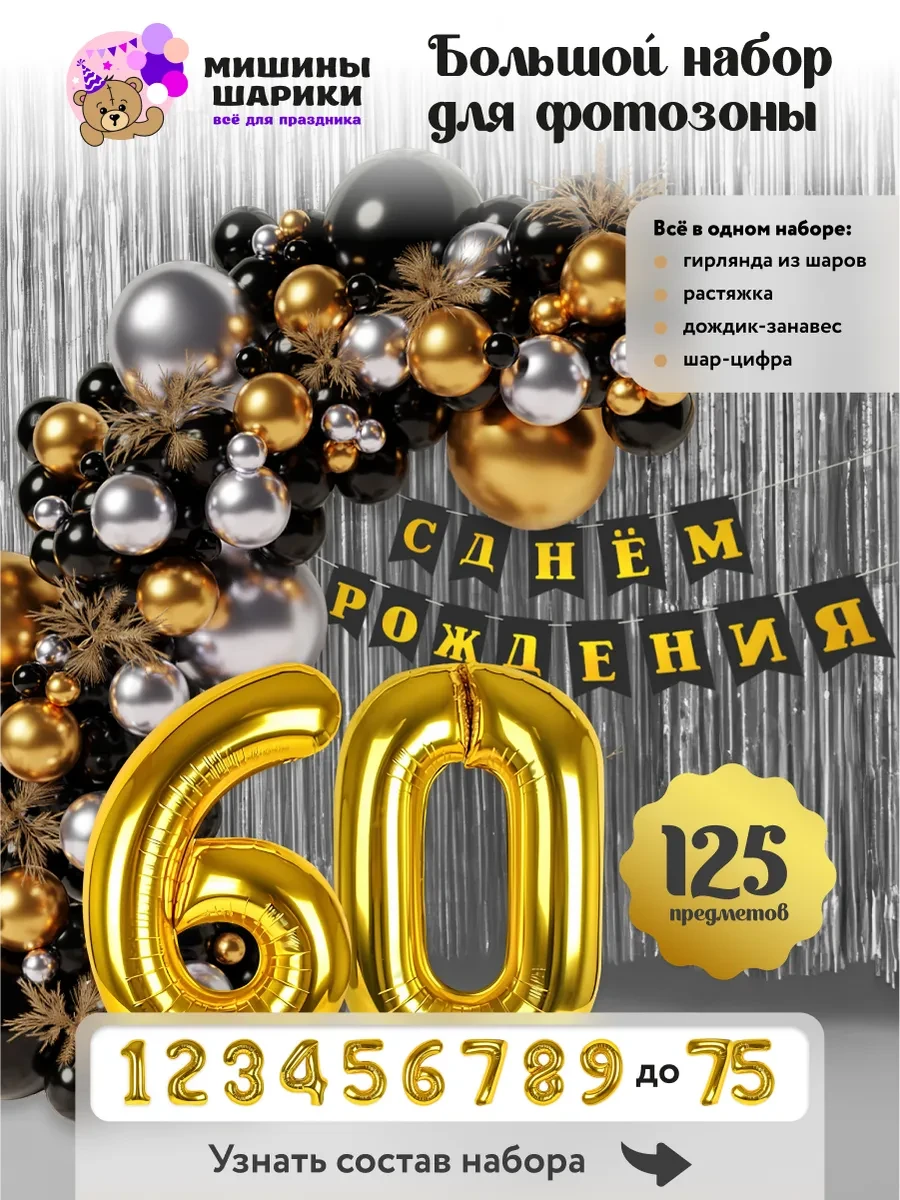 ⚡️ Шарики воздушные набор на 60 лет фотозона, Мишины Шарики