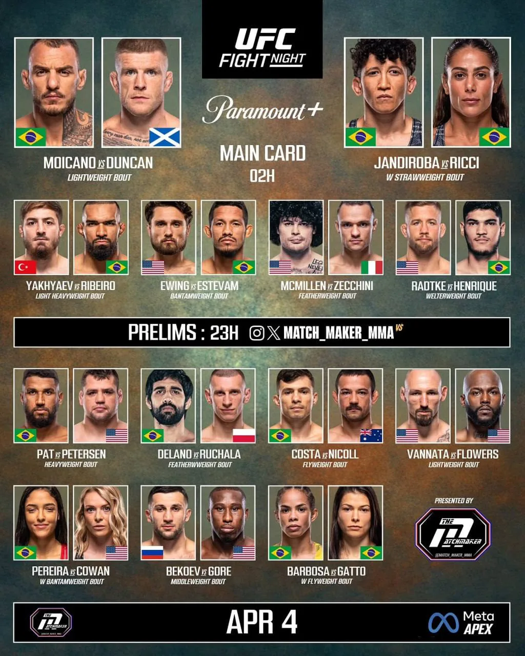 📢Актуальный кард следующего турнира UFC Fight Night, который состоится в эти выходные