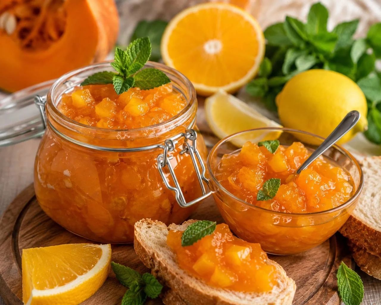 Варенье из тыквы, апельсина, лимона и мяты.
