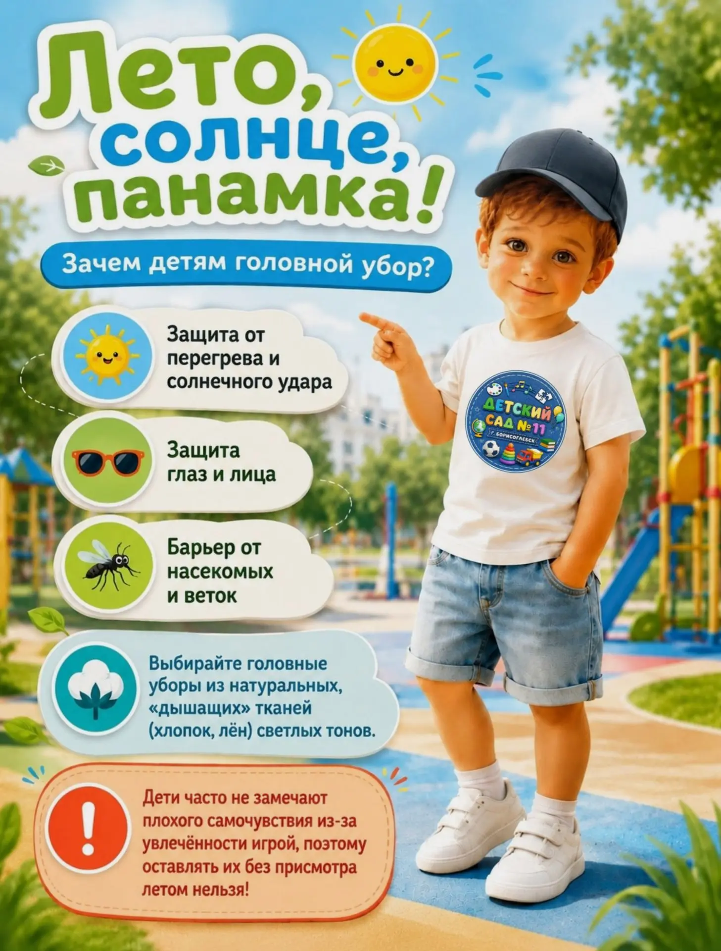☀️ Дорогие родители!

Летние дни полны солнечного света и активных игр на свежем воздухе. Но не забы