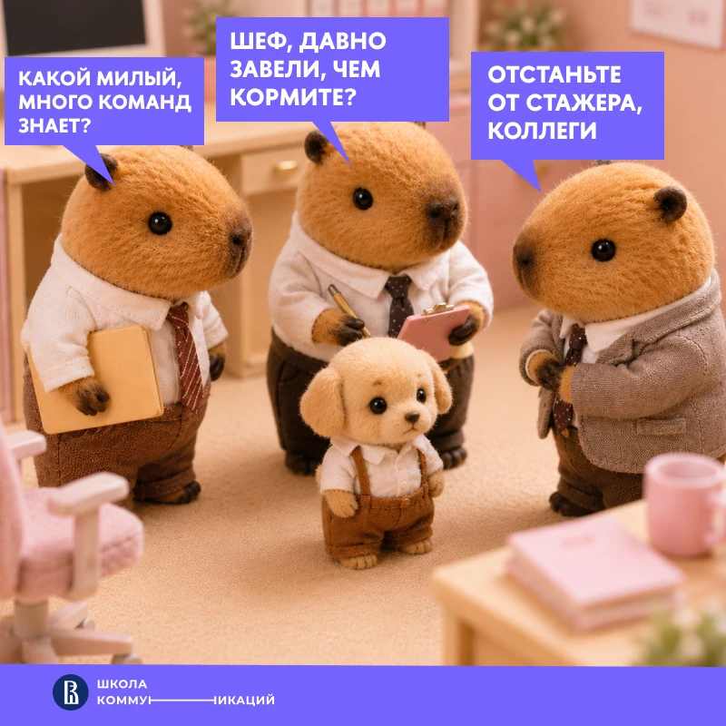 Тот самый дружный коллектив встречает стажеров на практику💜