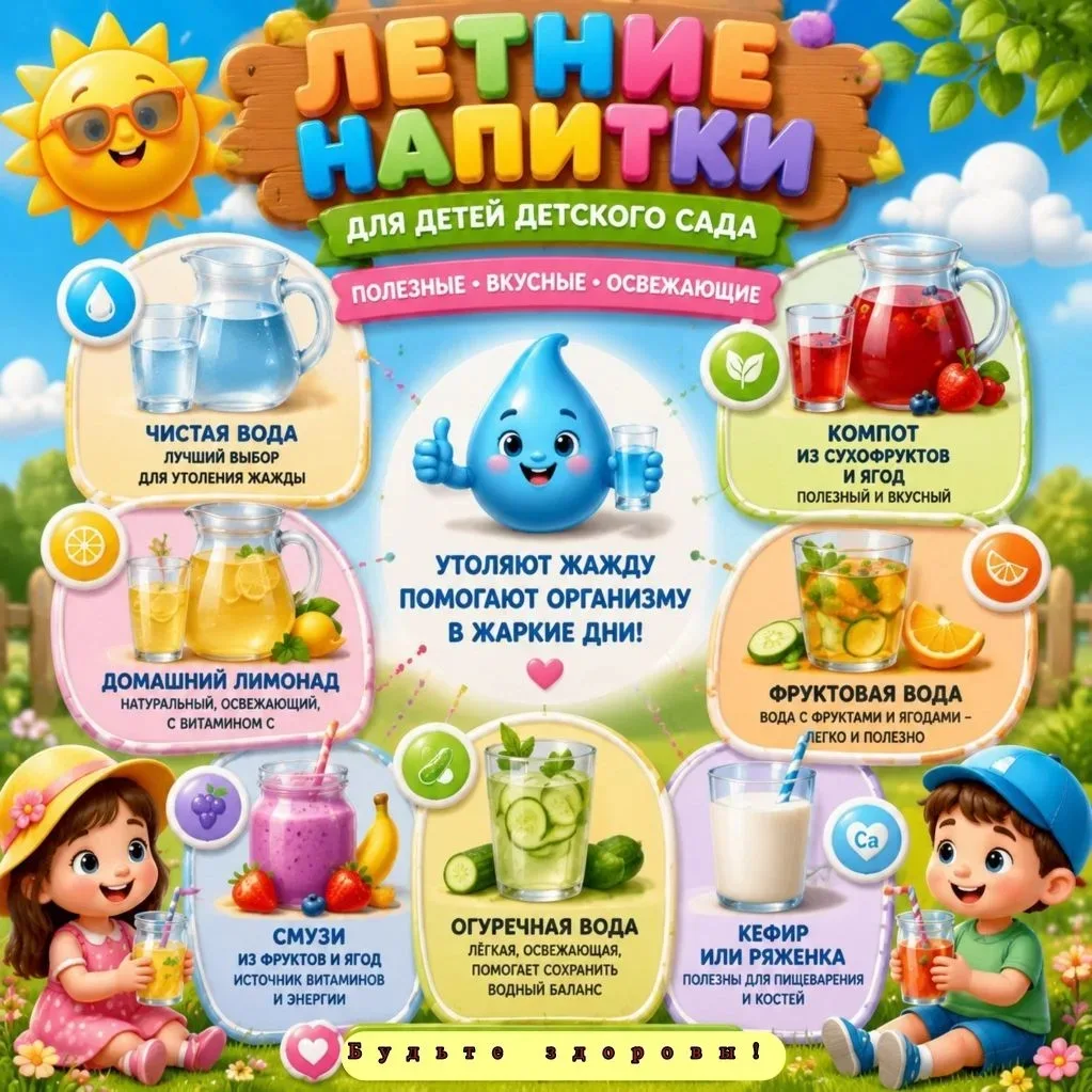 ✅ Рубрика "Советы родителям"

☀️ Витаминные напитки летом🍹🧃
Летом наши дети очень активны. Чтобы о