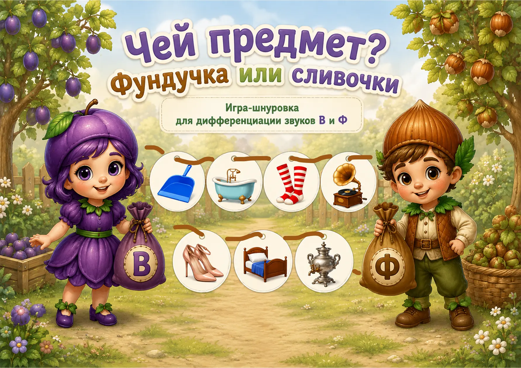 Игра-шнуровка «ЧЕЙ ПРЕДМЕТ: СЛИВОЧКИ ИЛИ ФУНДУЧКА?