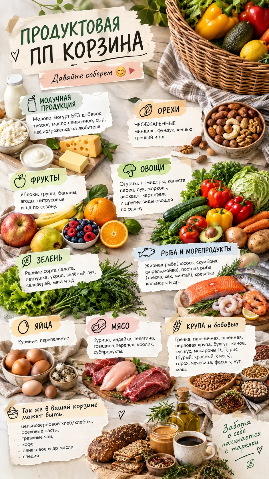 Базовая продуктовая корзина для меня и моей семьи 😌