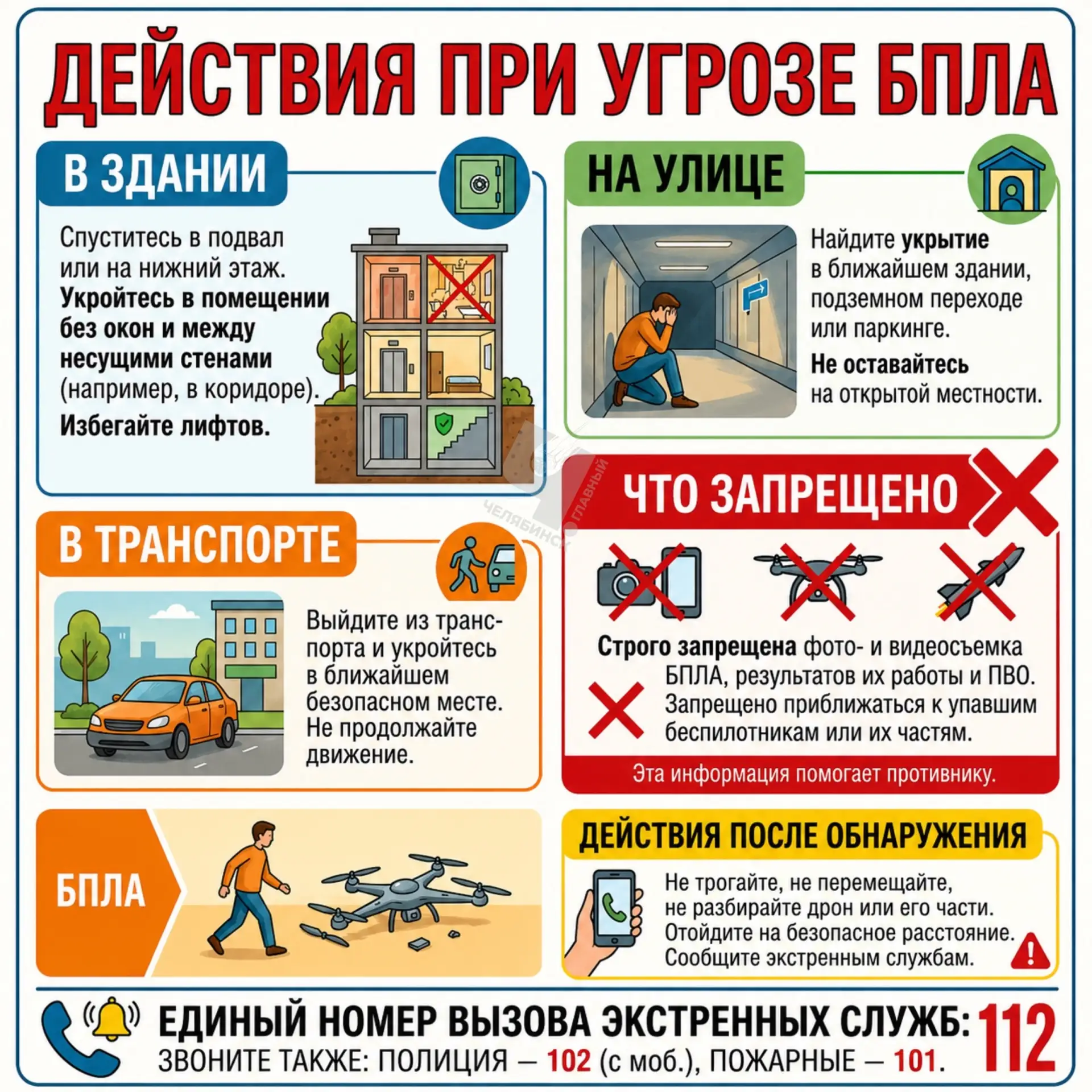 ⚡️Напоминаем алгоритм действий при атаке БПЛА