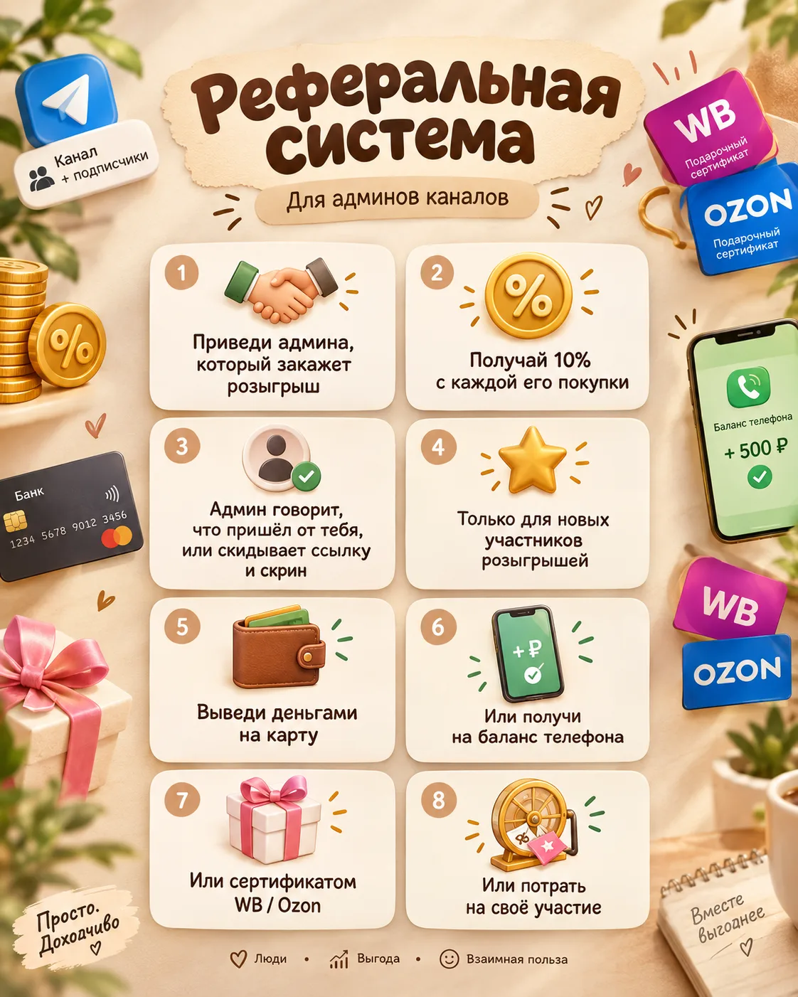 Реферальная система для админов и их знакомых 🎁