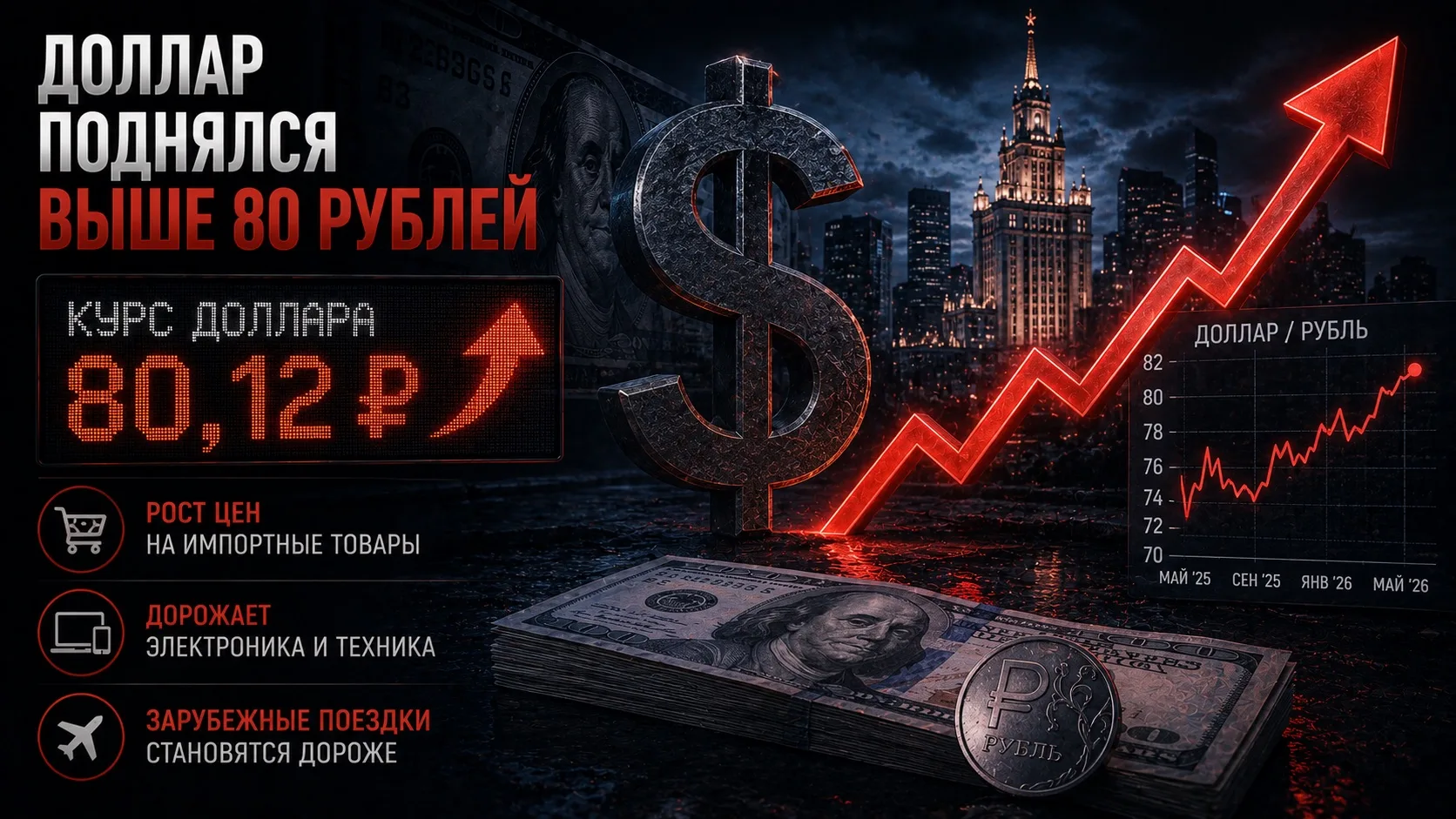 💵 Доллар поднялся выше 80 рублей

Курс доллара превысил отметку 80 рублей, достигнув максимума за п