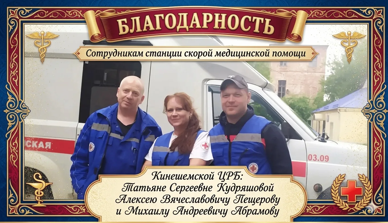 В адрес сотрудников станции скорой помощи Кинешемской ЦРБ Татьяны Сергеевны Кудряшовой, Алексея Вяче