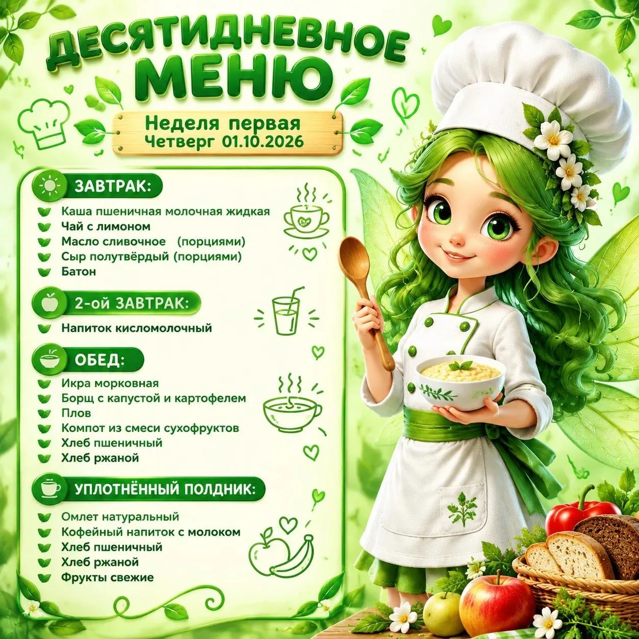 🌟🍽️ Меню нашего детского сада! 🍽️🌟