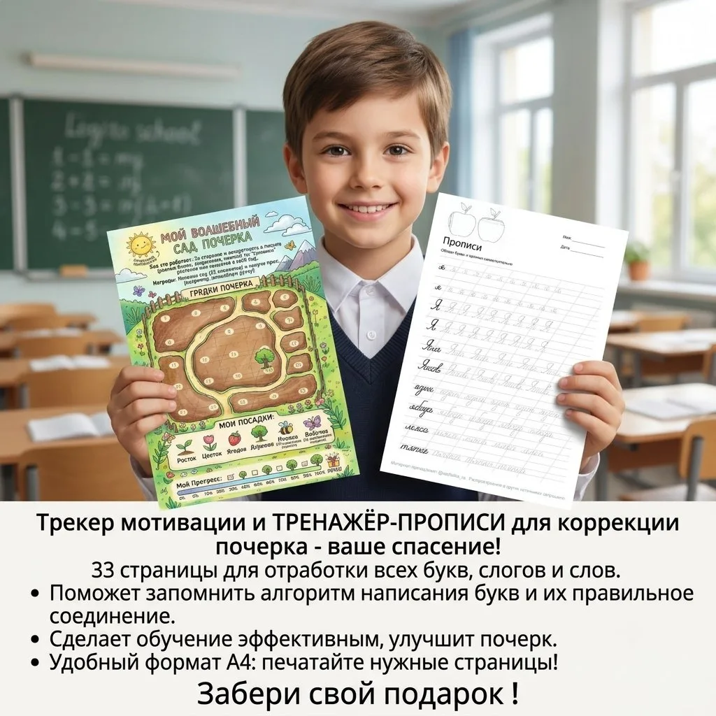 Трекер "Волшебный сад почерка" это бомбический результат в комплексе с нашим тренажёром!😍🥳
Подарок