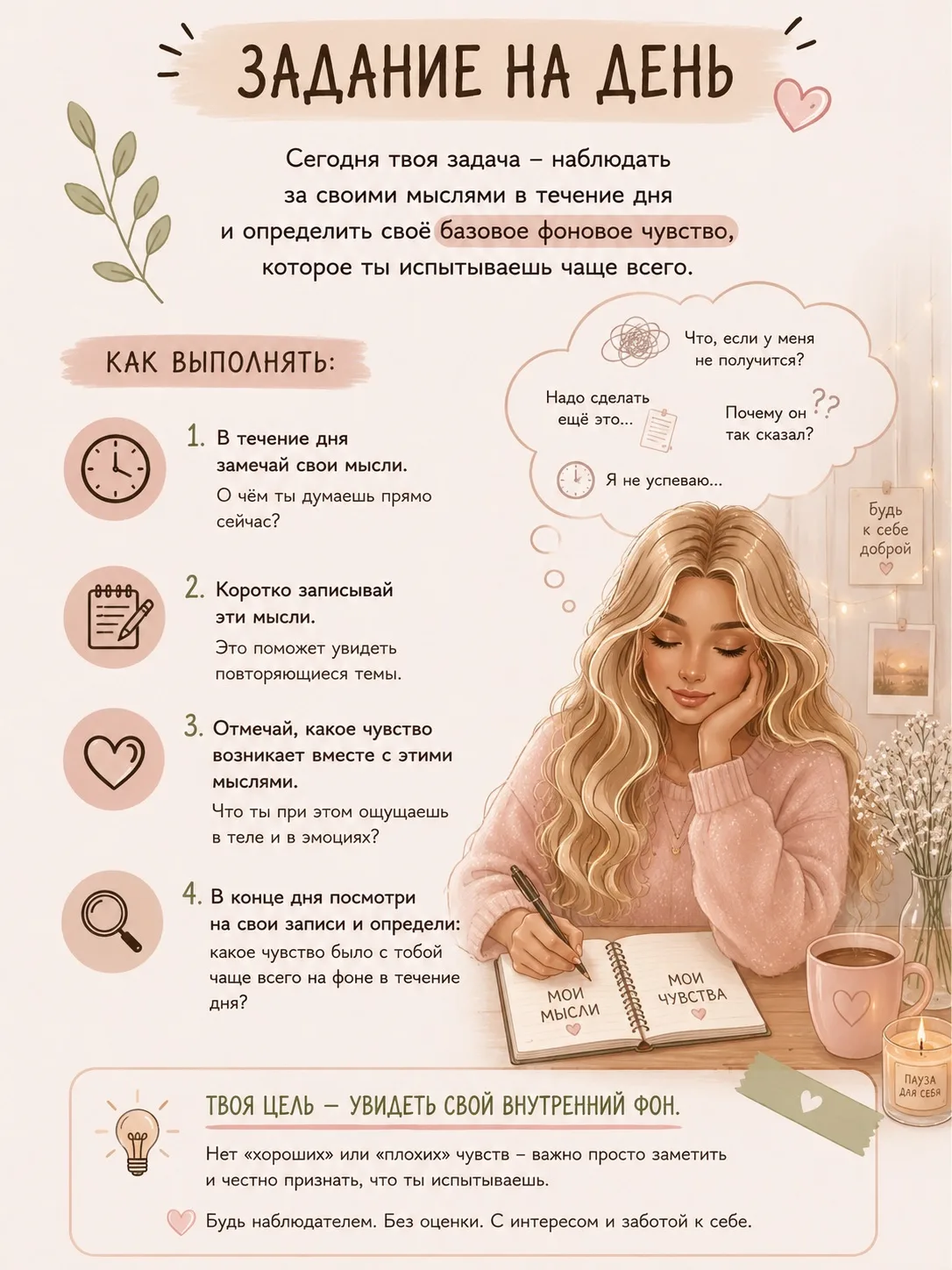 🙏ОПРЕДЕЛИ ФОНОВОЕ ЧУВСТВО . 

✔️Дорогие, предлагаю 1-3 дня понаблюдать за своими мыслями и определи