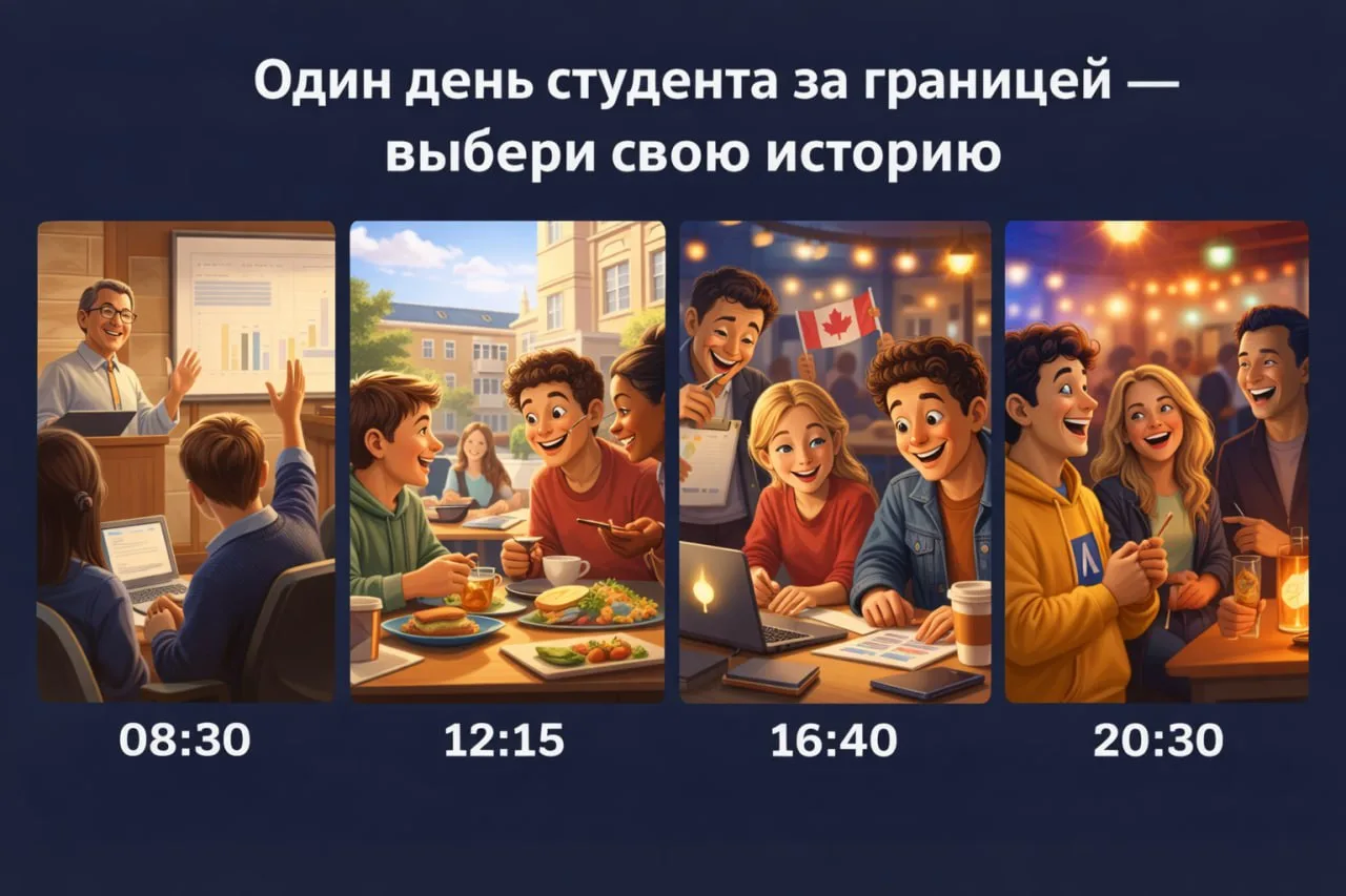 🎓 Один день студента за границей - выбери свою историю

Представь, что ты уже учишься в зарубежном 