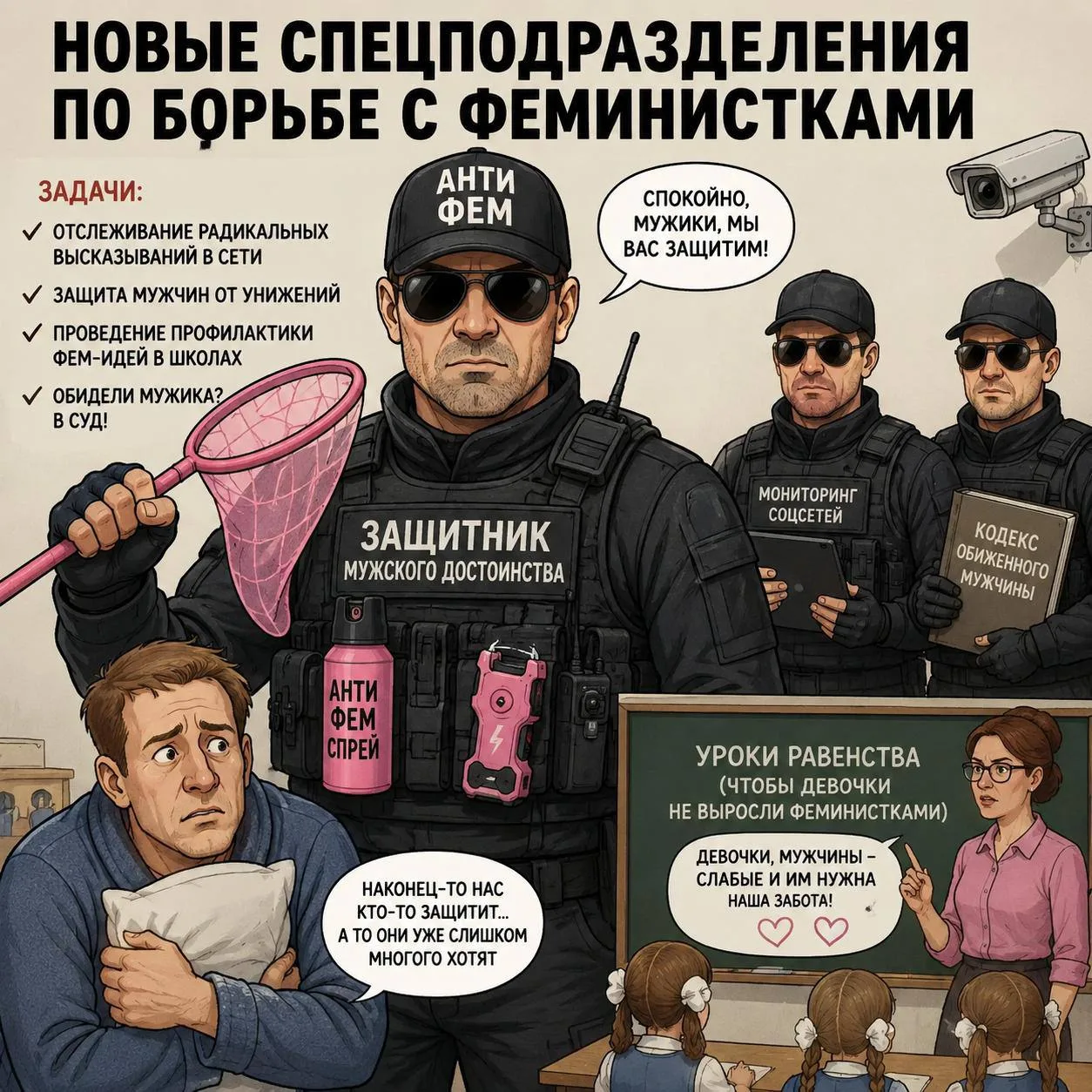В России предложили создать специальные подразделения для борьбы с феминистками.

Авторы инициативы 