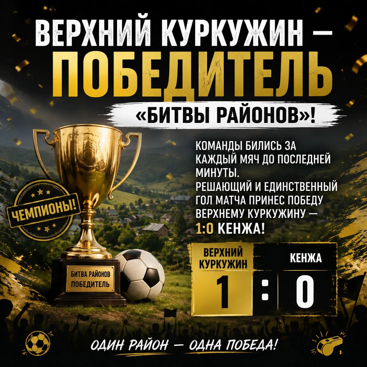 Наши футболисты — триумфаторы республиканского турнира «Битва районов»! 🏆⚽️