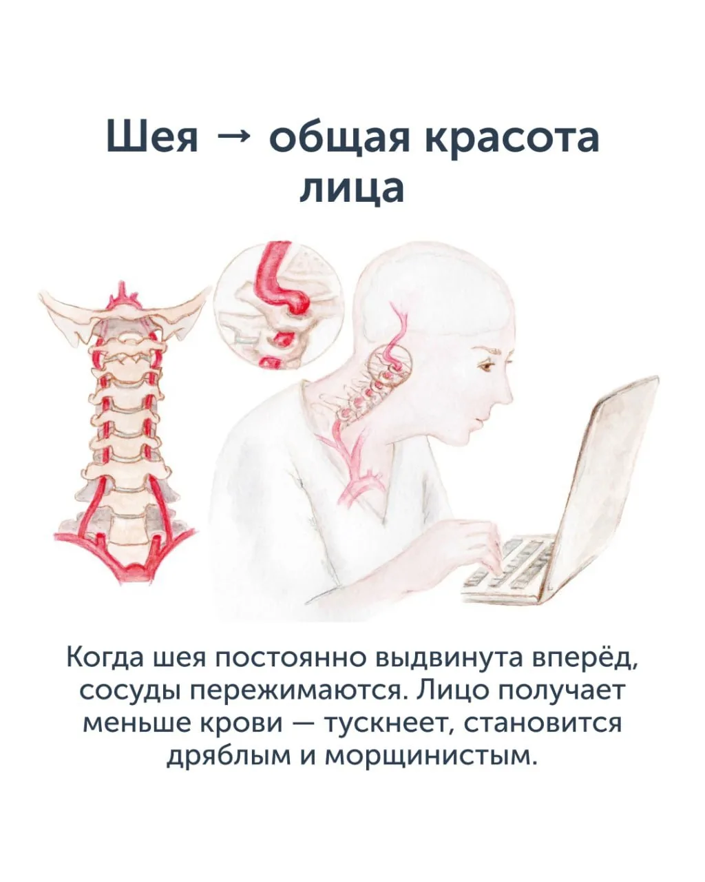 ☝️ Плохая осанка — одна из главных причин старения лица. 

Потому что тело и лицо связаны.
Когда спи