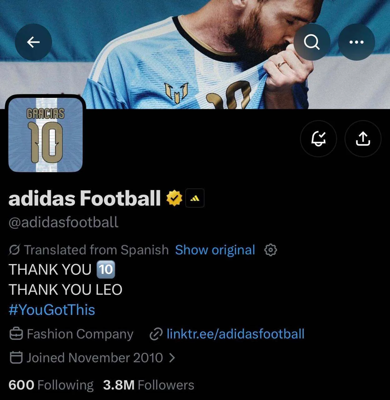 Официальный аккаунт Adidas сменил фотографию профиля на футболку Месси с надписью «Спас...