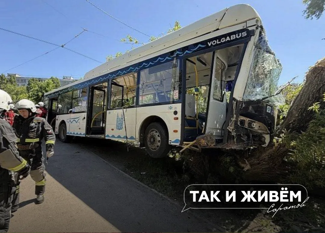 ⚡️️Серьезное ДТП: В Саратове автобус с людьми врезался в дерево, есть пострадавшие