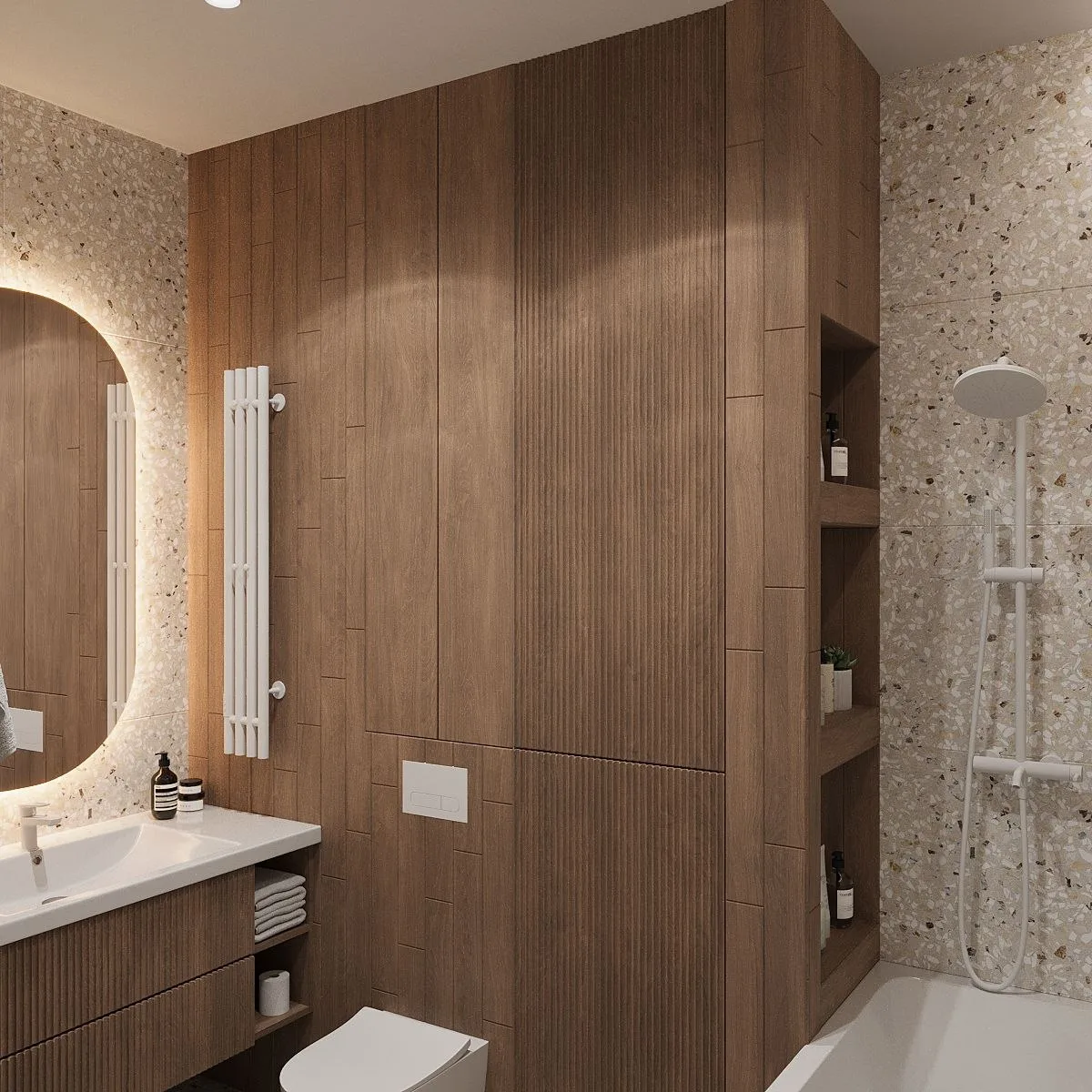 🛀 Джапанди в ванной: дзен, дерево и терраццо