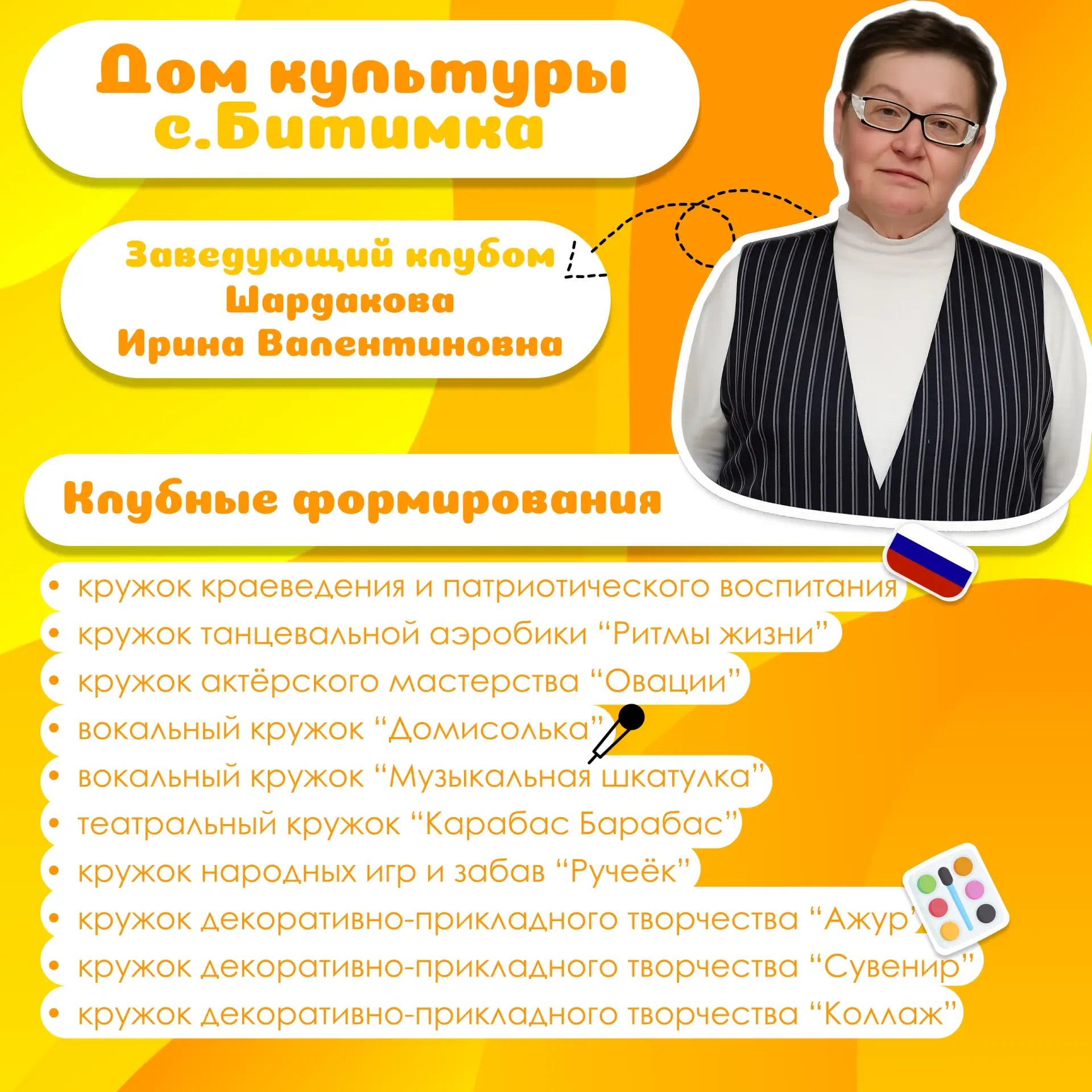 Дорогие друзья!
На базе Централизованной клубной системы действуют 10 учреждений культуры по всему м