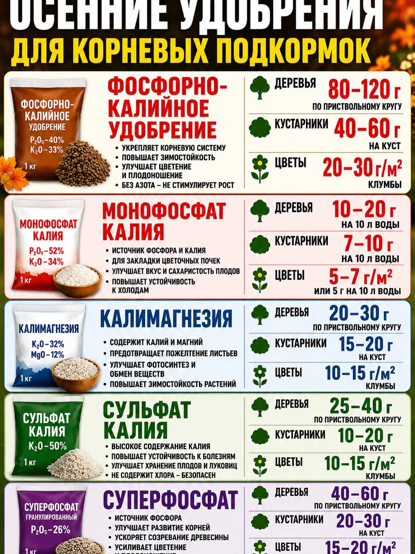 🌳Осенние удобрения для корневых подкормок