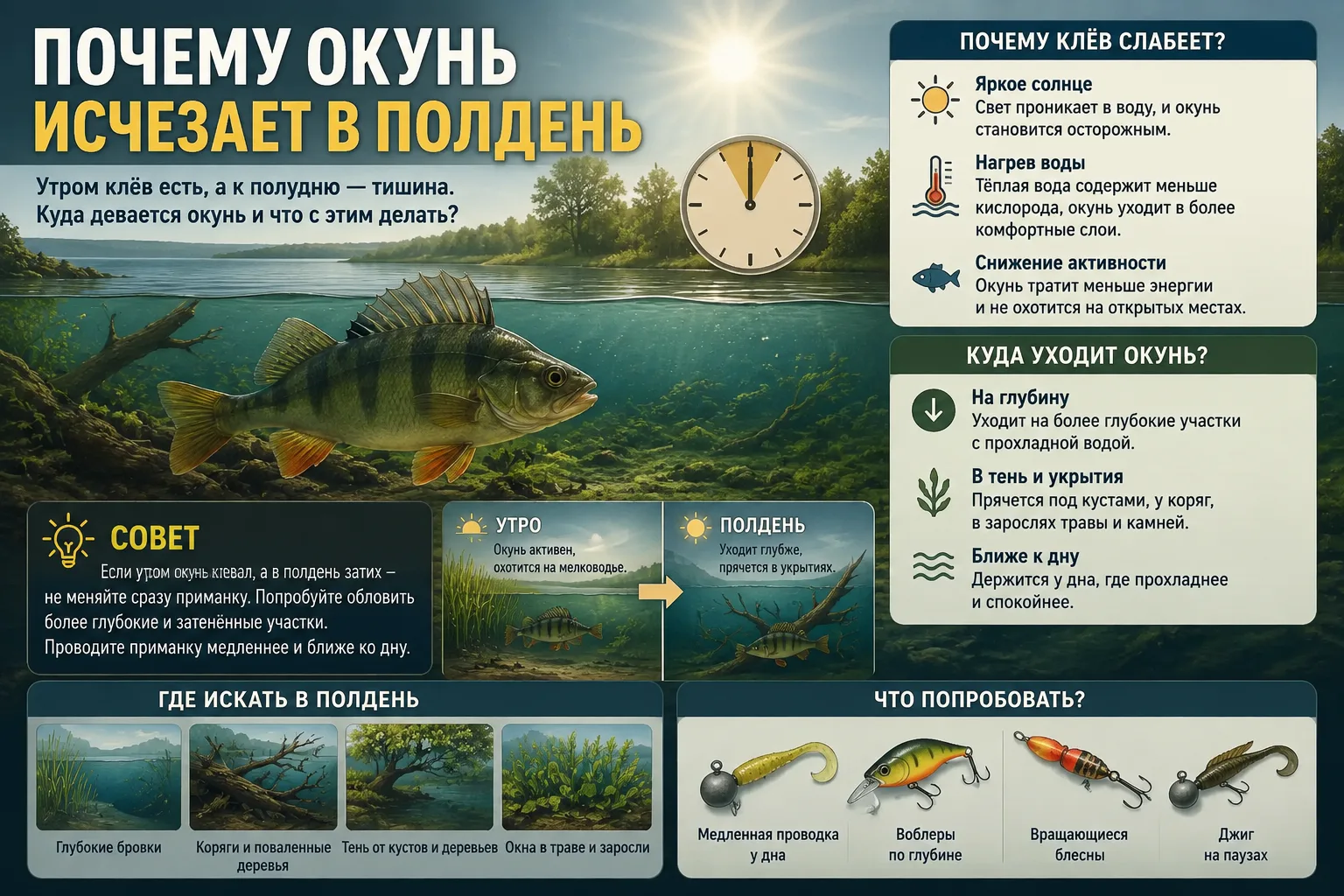 ☀️ Почему окунь исчезает в полдень