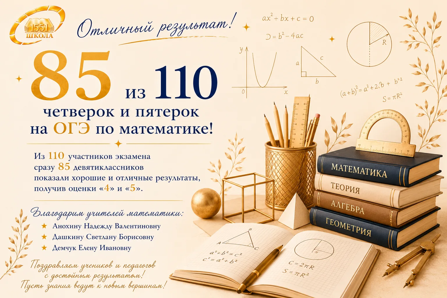 📐➕ Математика — предмет точности, логики и упорства. 

Наши девятиклассники вновь доказали, что уме