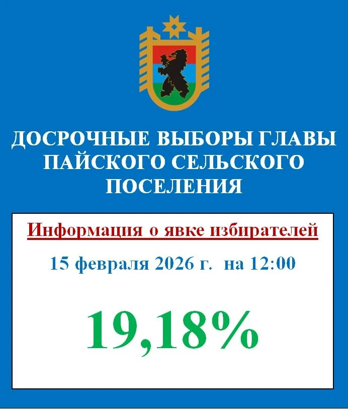 🗳 Явка избирателей на досрочных выборах Главы Пайского сельского поселения  по состоянию на 12:00 15