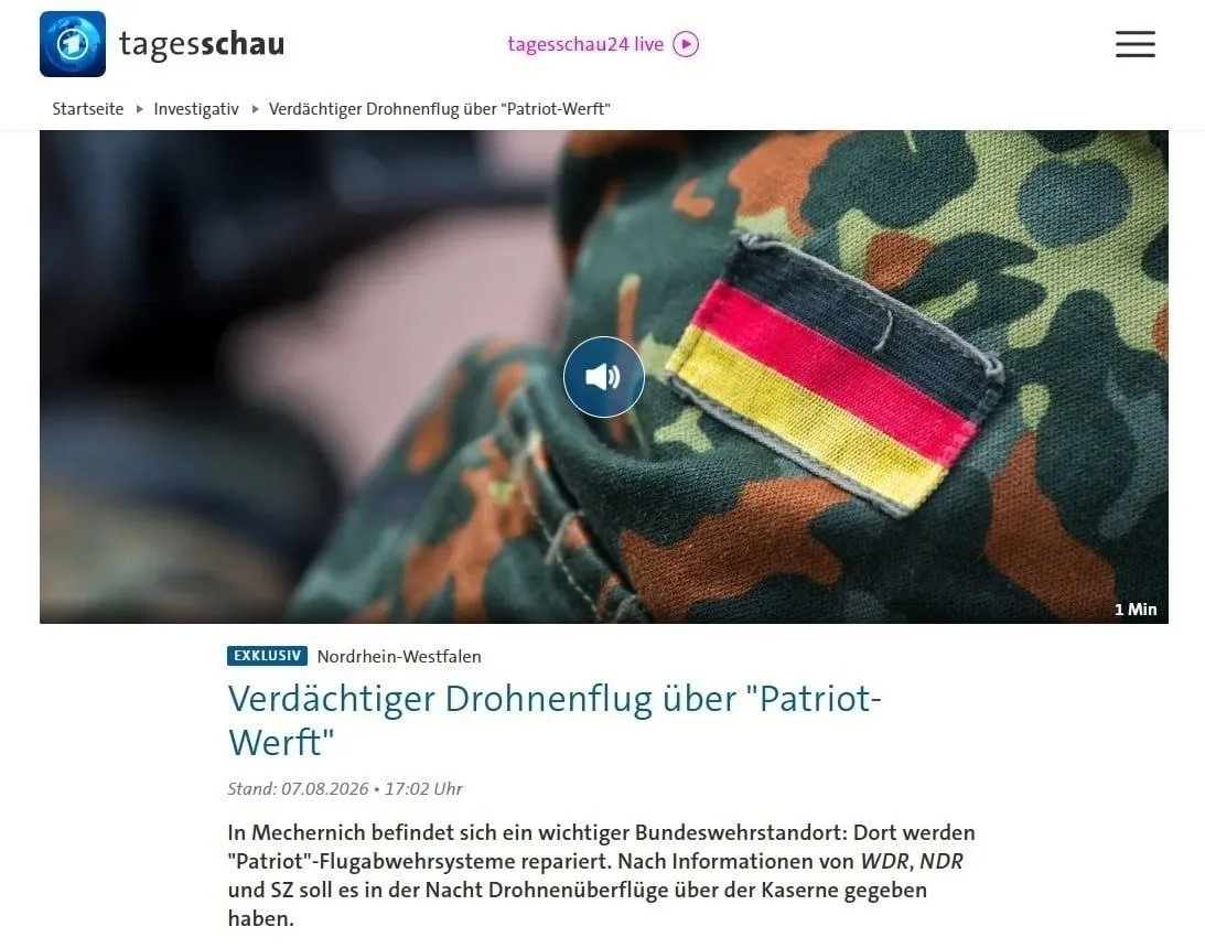 🇩🇪Над военной базой в Германии ночью заметили шесть неопознанных беспилотников, — Tag...