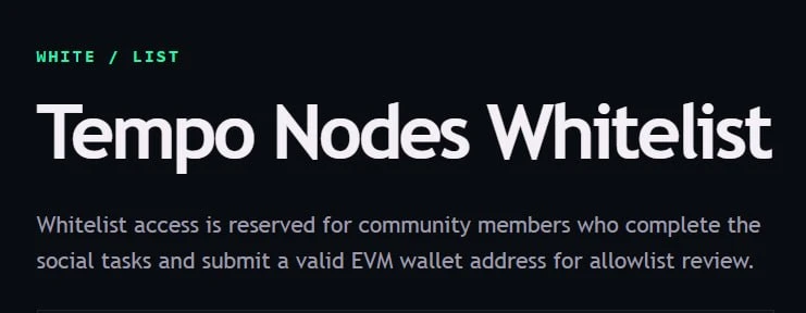 🖥 Залетаем в Whitelist от Tempo Nodes
Tempo Nodes (https://x.com/intent/follow?screen_name=TempoNod