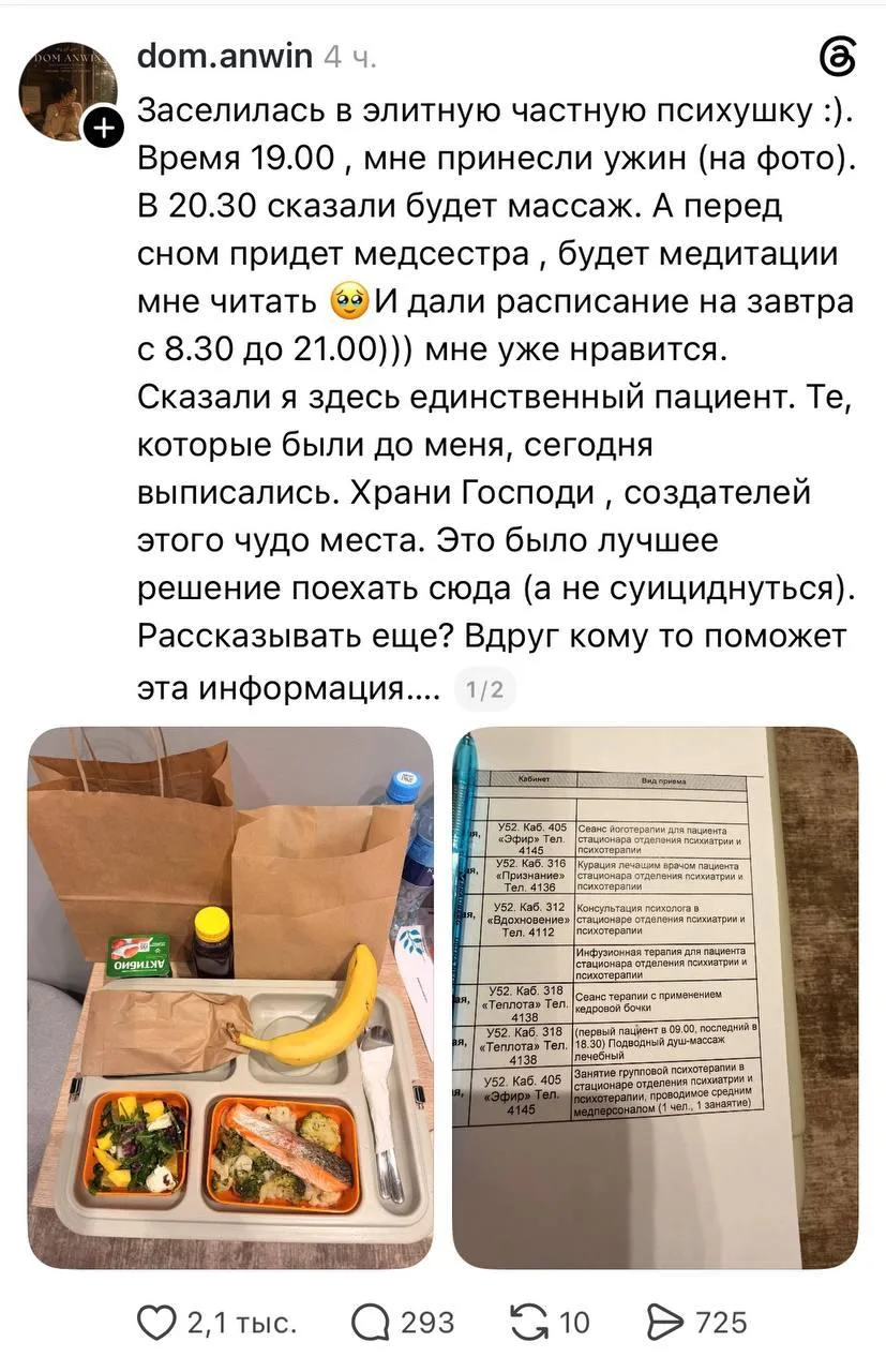 Россиянка устроила себе отпуск в психиатрической клинике за 112 тысяч рублей в неделю.