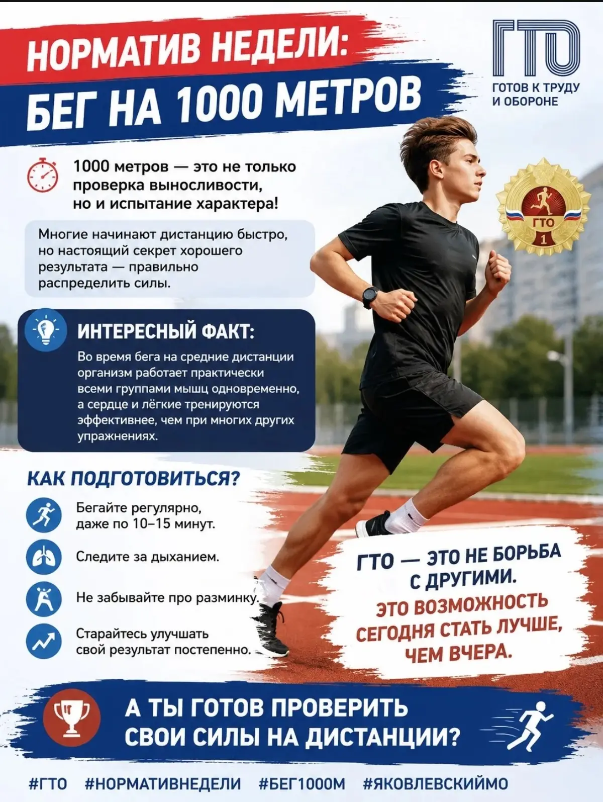 Норматив недели: бег на 1000 метров
Знаете ли вы, что 1000 метров — это не только проверка выносливо