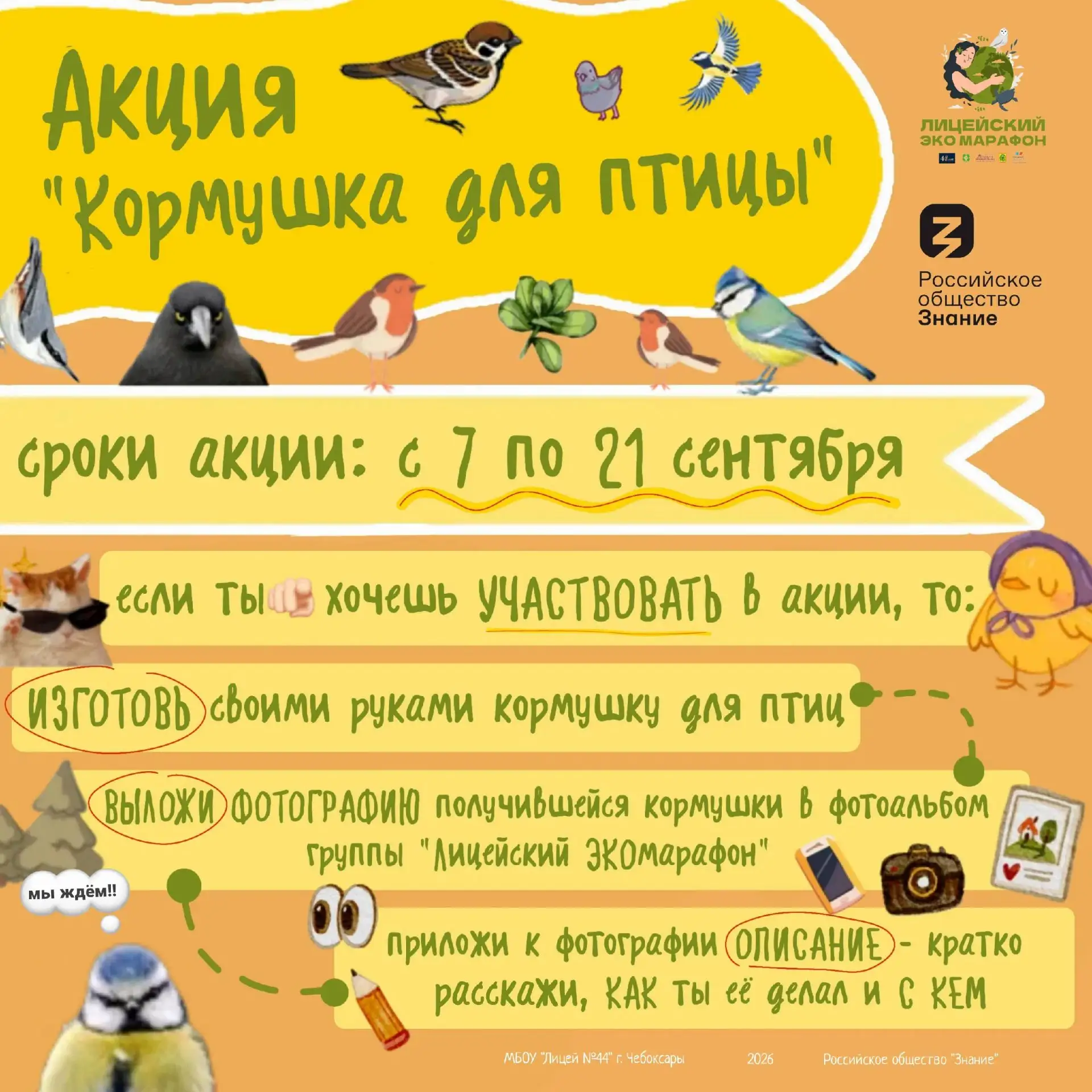🍂В рамках проекта "Лицейский ЭКОмарафон" даём старт акции "Кормушка для птицы"🐦