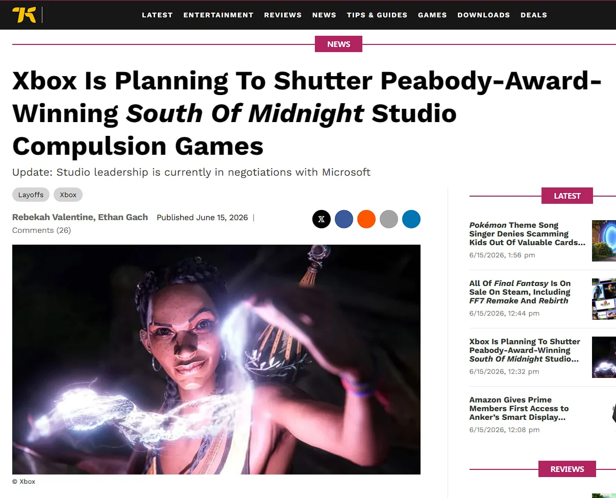 Сообщают, что разработчиков игры South of Midnight с почерневшей главной героиней, Compulsion Games,
