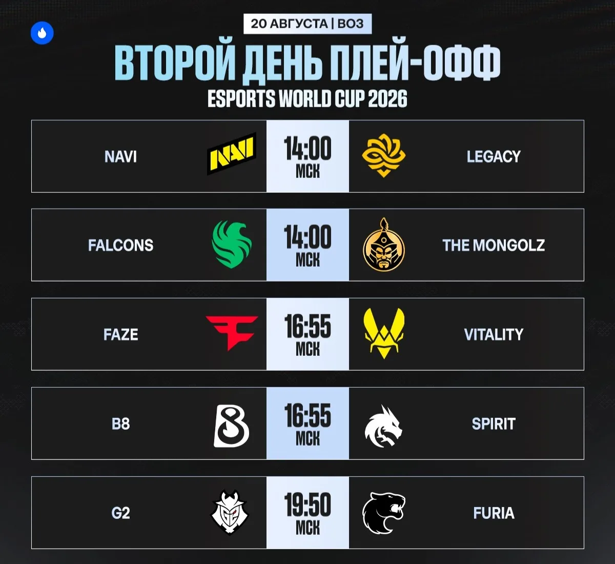 ⚡️ Второй день плей-оффа EWC — сегодня смотрим более интересные матчи.