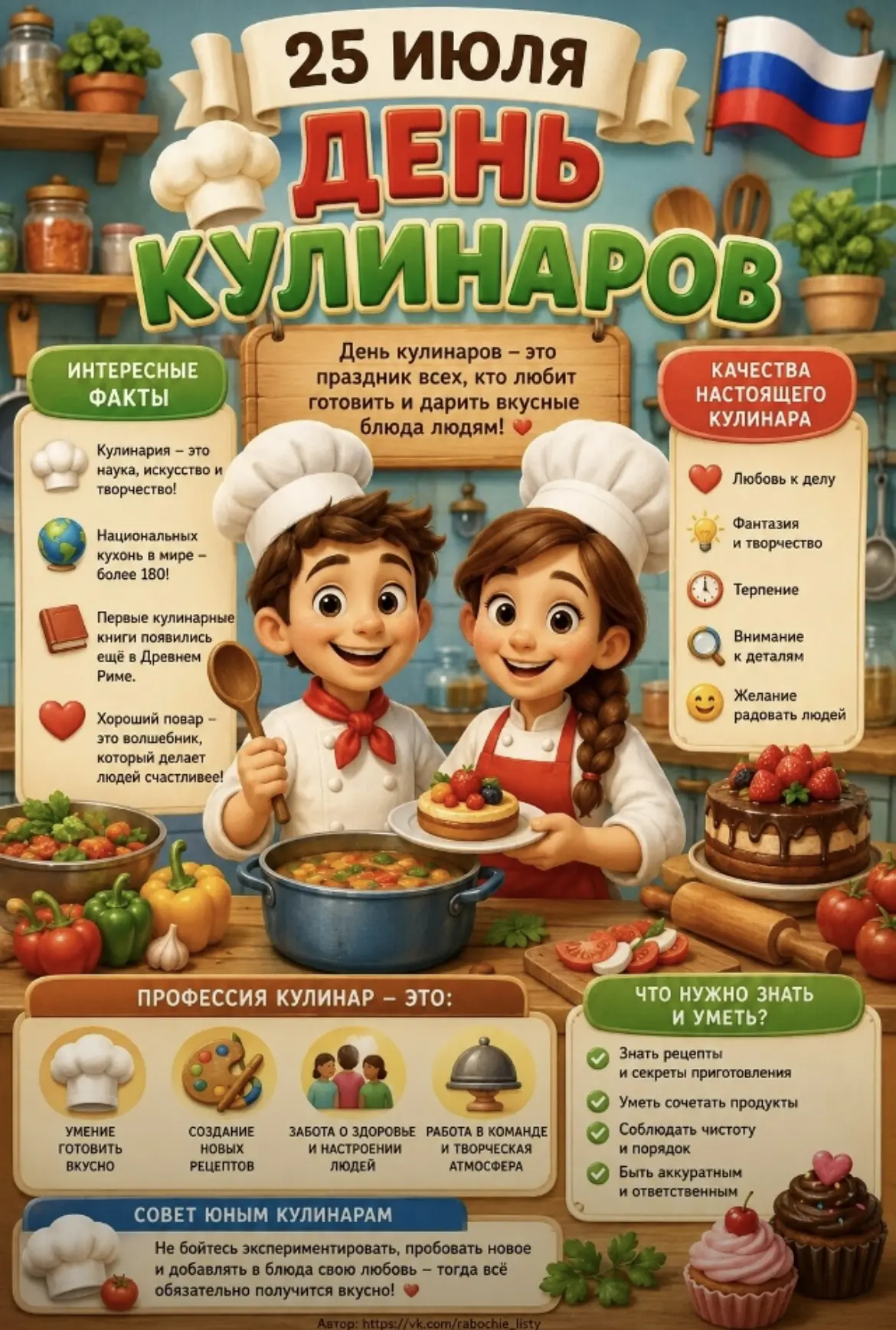 🍳 Сегодня — День кулинаров! 🥞Всем привет! Сегодня отличный повод отложить учебники (все-таки лето!