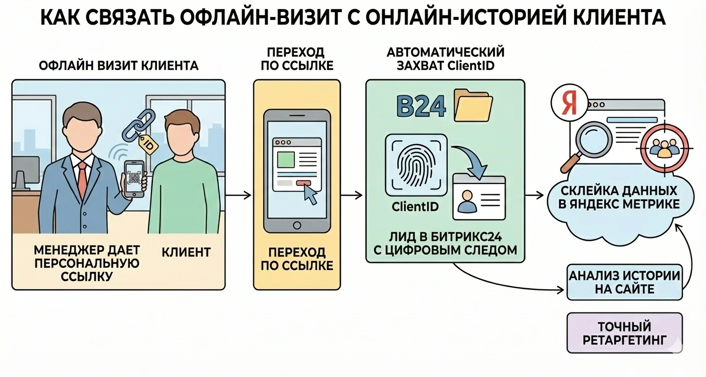 Клиент пришел в офис без звонка? Узнайте, что он искал на сайте до визита.