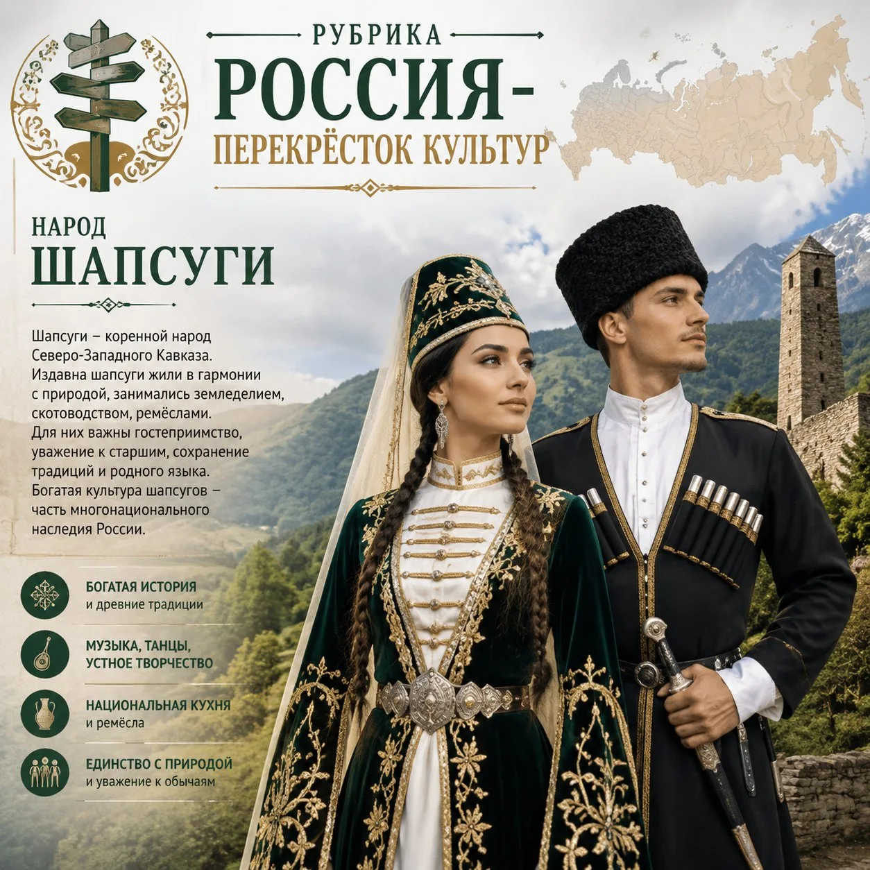 🌍 Россия — перекрёсток культур: знакомимся с шапсугами ⛰

Россия — это уникальная страна, где на пр