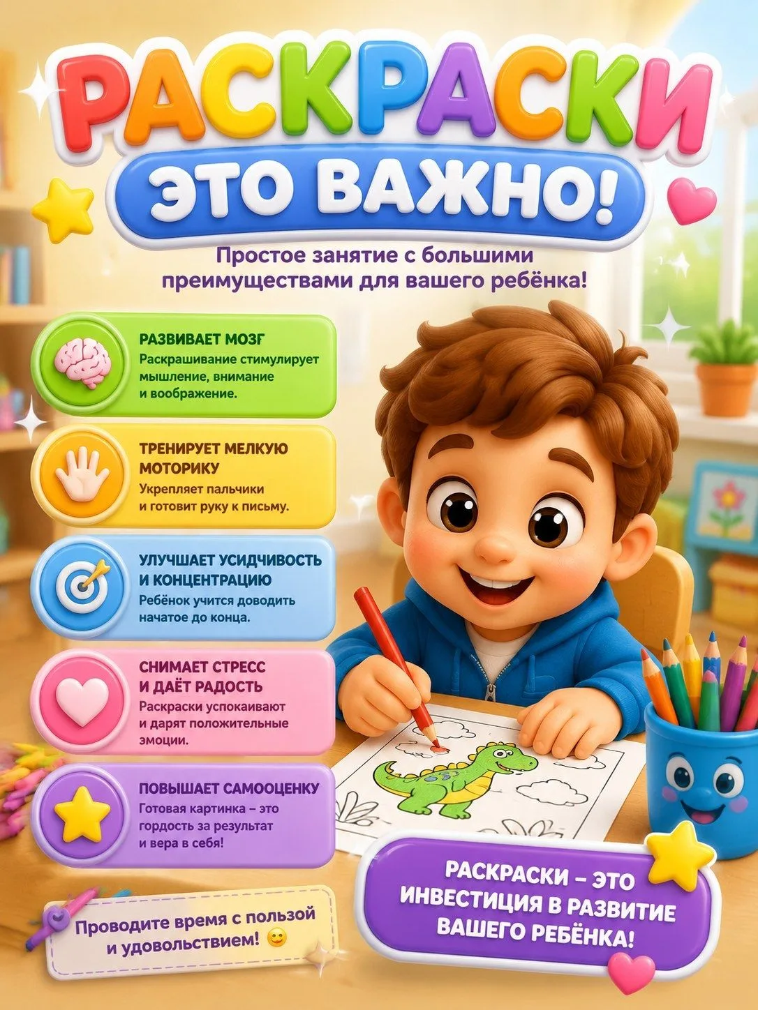 А вы знали, что раскраски для детей до 7 лет — это не просто развлечение, а важнейший инструмент раз