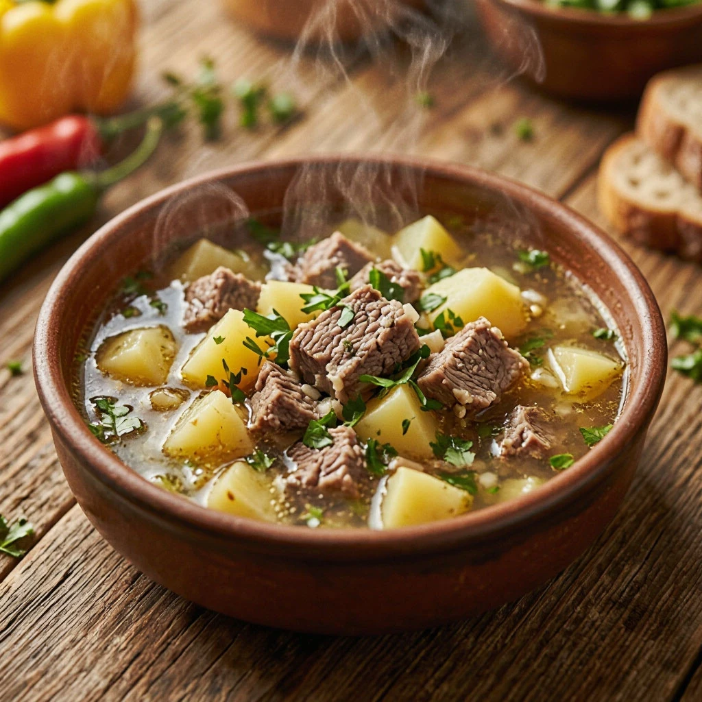 Обед: суп с тушёнкой и картошкой