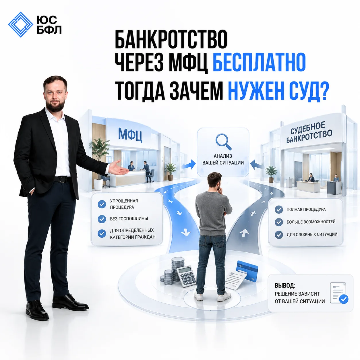 БАНКРОТСТВО ЧЕРЕЗ МФЦ БЕСПЛАТНО. ТОГДА ЗАЧЕМ НУЖЕН СУД?