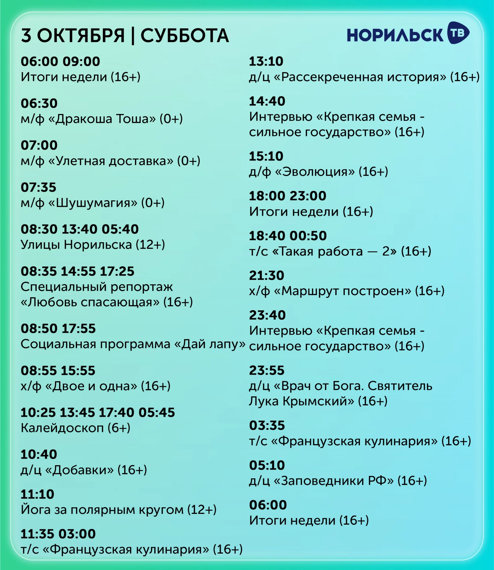 🔵 Программа передач на сегодня