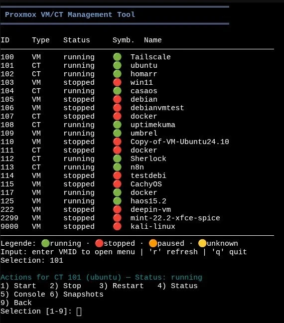 Proxmox VM/CT Management Tool — надежный TUI на Bash для управления виртуальными машина...