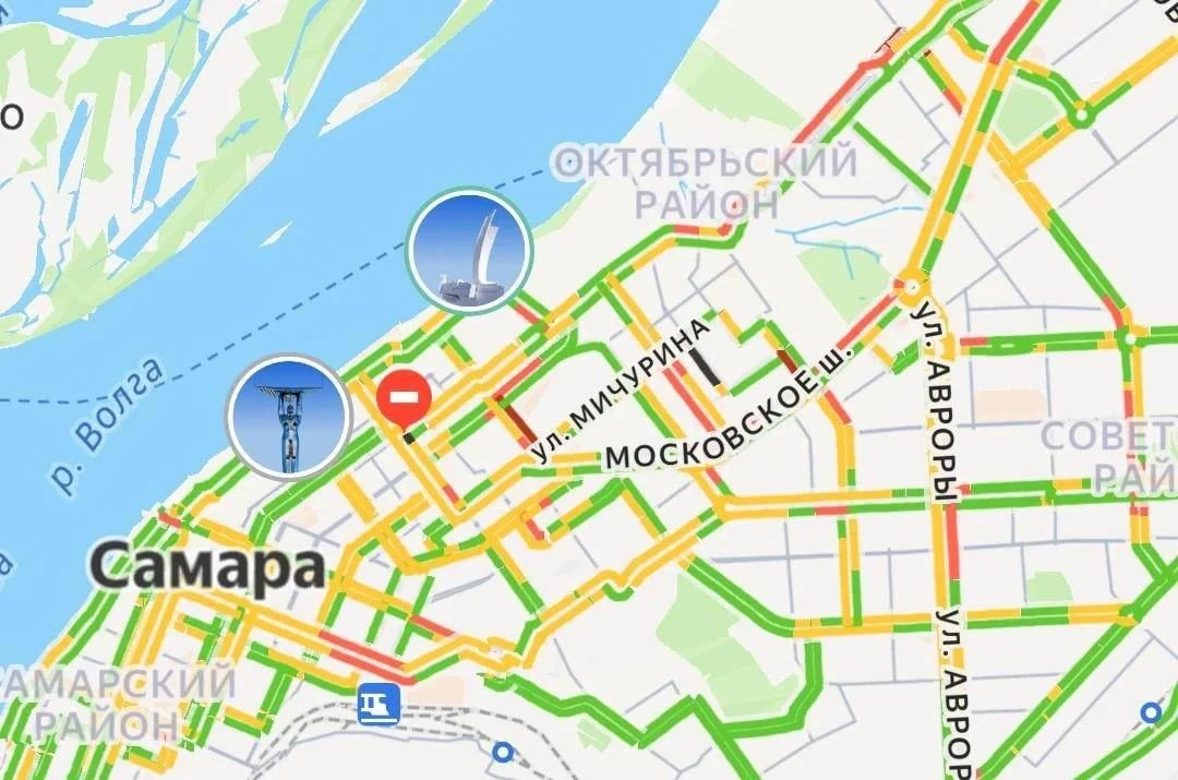 Прямо сейчас в Самаре фиксируют небольшие заторы на Ново-Садовой