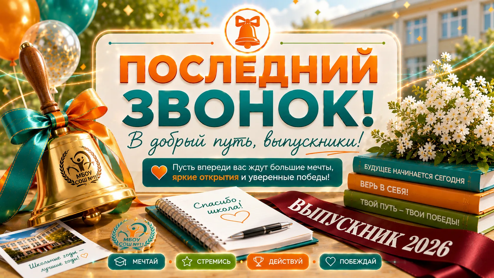 🔔 ПОСЛЕДНИЙ ЗВОНОК – 2026!  Сегодня в МБОУ СОШ №11 г. Ессентуки им. Героя РФ Каширина И.В. прозвенел