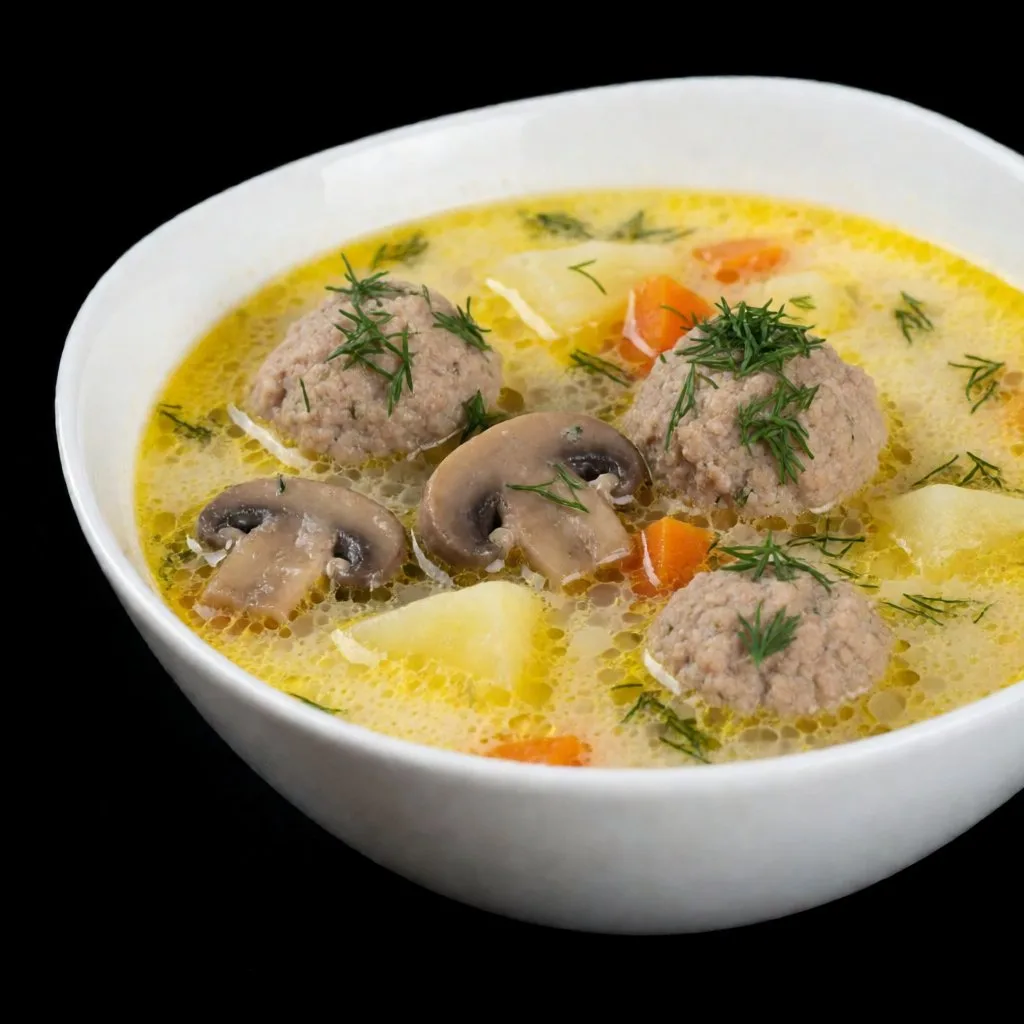 🍲 Сливочный суп с фрикадельками и грибами