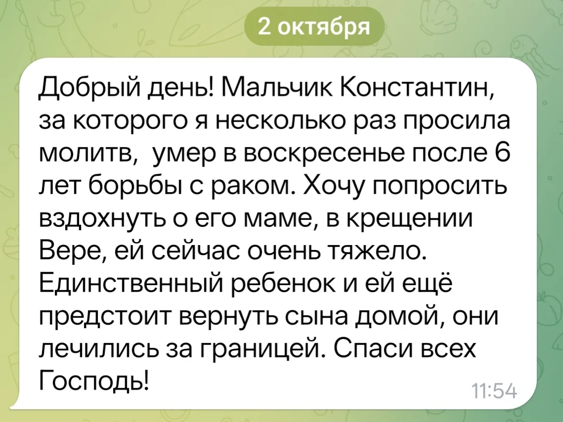 Вот такие печальные новости пришли от Марии: отрок Константин, который много лет болел ...
