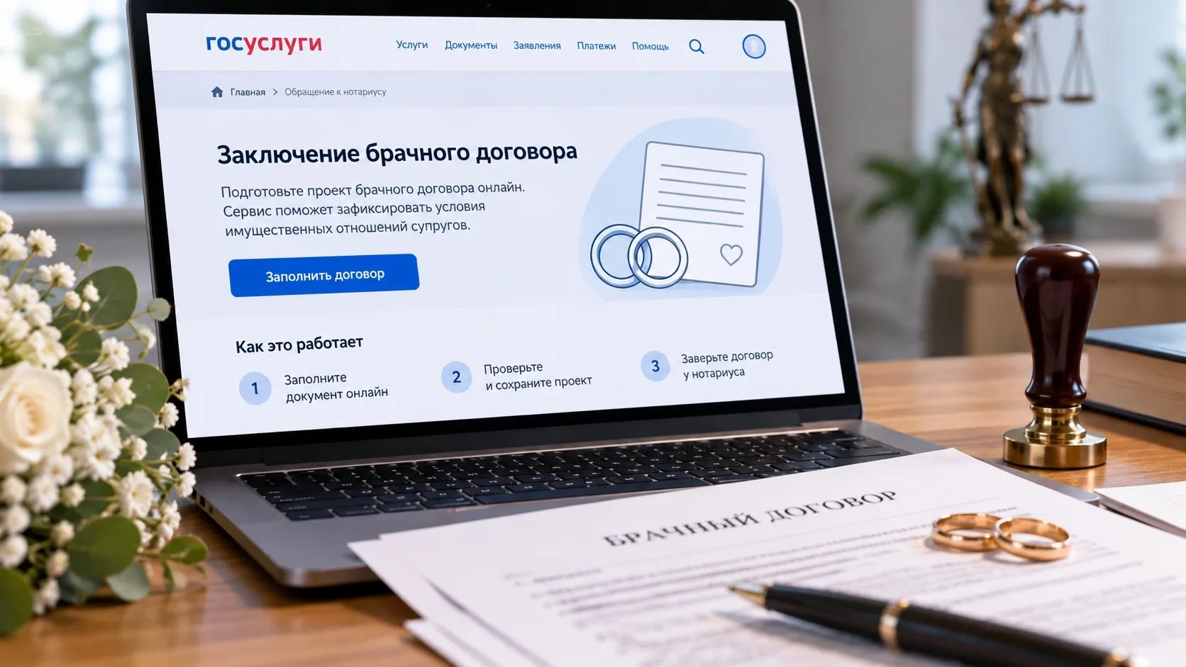 💻💍На «Госуслугах» появился сервис для подготовки брачного договора