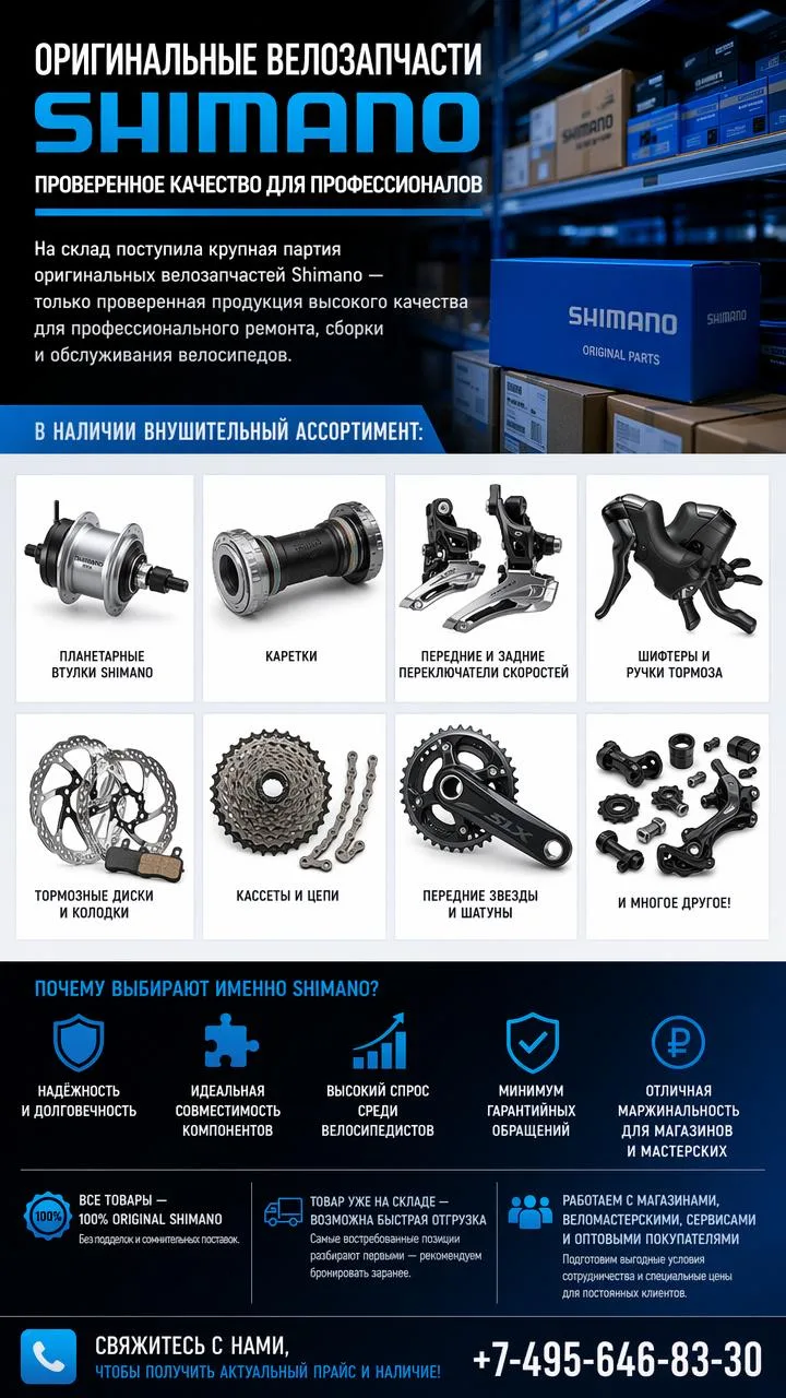 Оригинальные велозапчасти Shimano — большое поступление на склад!