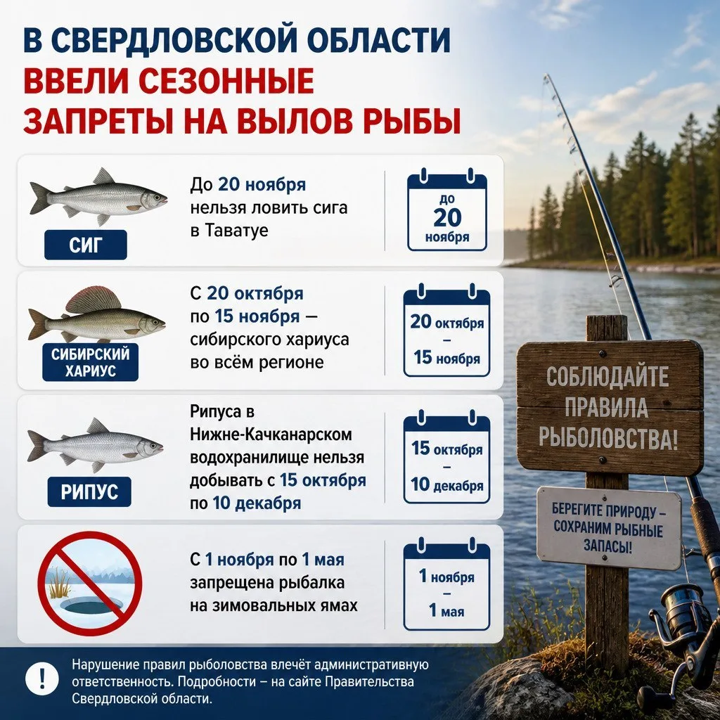 Главное: в Свердловской области вступили в силу сезонные запреты на рыбную ловлю — улов...